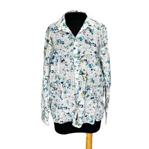 Eddie Bauer Womens Long Sleeve Floral Button-Up Shirt Multicolor XL
